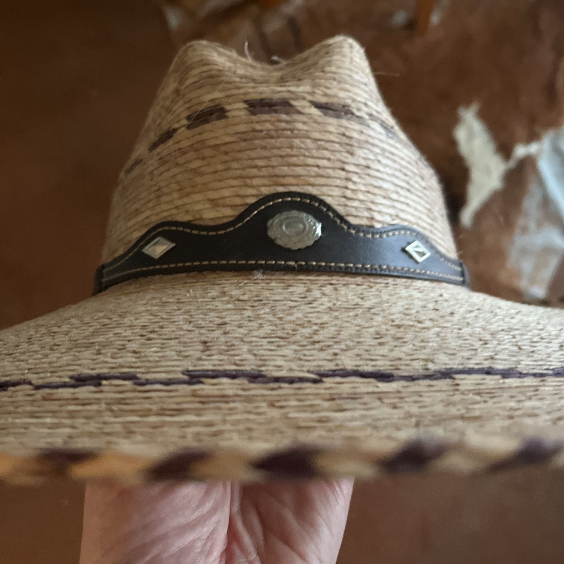 WIDE BRIM woven Hat Leather Trim