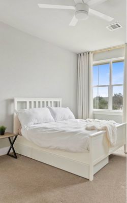 White Wood Bed Frame with Storage Drawers - No mattress included
