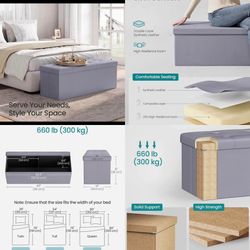 4 Colors: 43 Inches Folding Storage Ottoman Bench, Ottoman with Storage, Foot Rest Stool, Load 660 lb, for Living Room, Synthetic Leather,