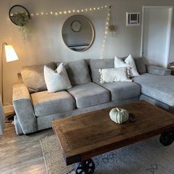 Huge Green Gray Couch With Chaise Extension