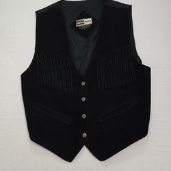 Vintage Leather Suede Womens Black Biker Vest Size Large