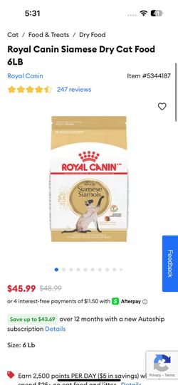Royal Canin , Siamese Siamois,  adult, Brand New 6lb Bag