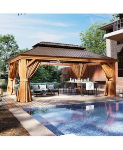 Aoxun Hardtop Gazebo 12x16 ft - Aluminum Frame, Steel Double Roof - New in Box