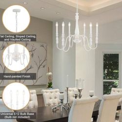  6 Light Distressed White Traditional Empire Chandelier for Living Room Bedroom No Bulbs Included L1 $40