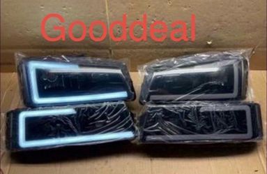 #56 BRAND NEW 2003-2007 CHEVY SILVERADO AVALANCHE SMOKED LED BAR HALOGEN headlight head lights lamp SET