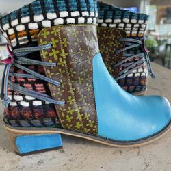 Boho Style Boots. Never Worn. Side Zip with Nice Design And Colors
