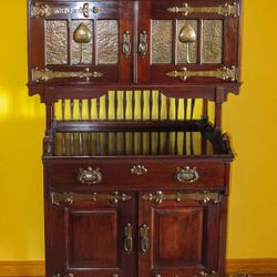 Antique Victorian Arts & Crafts Mahogany Smoker's Cabinet 