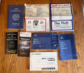 4Runner owners manual and paperwork.