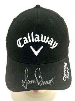 The signature on the bill of the Callaway Chrome Soft golf hat is that of professional golfer Sam Burns. 