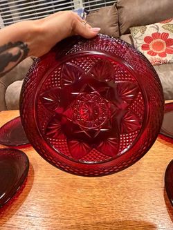 Vintage Cristal d’Arques-Durand Antique Ruby Red Glass Dinner Plates – Set of 6