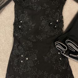 Jet Black  Embroidery Two Piece Dress 