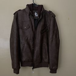 Brand New - Size Small - Saddle Brown Synthetic Leather Jacket with detachable hoodie