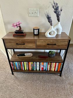Steel Wooden Console Table w/ Drawers