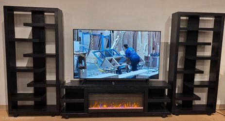 Contemporary Fireplace Entertainment Wall Unit!! Available in Black, Brown & Natural color.