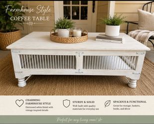 Farmhouse Solid Wood Storage Coffee Table | Lift Top Opens Both Sides | 54” x 30”
