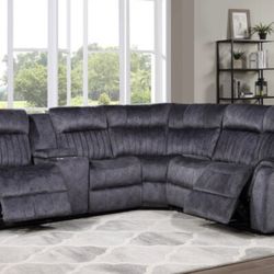 GREY SUEDE LIKE FABRIC POWER MOTION RECLINER SECTIONAL 