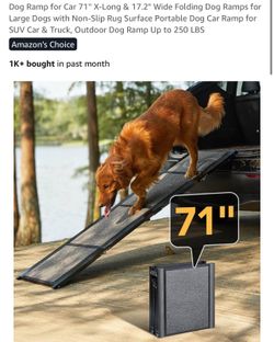 Dog Ramp for Car 71'' X-Long & 17.2" Wide Folding Dog Ramps for Large Dogs with Non-Slip Rug Surface Portable Dog Car Ramp for SUV Car & Truck, Outdoo