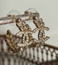 CC Logo Crystals Leaves Hoop Earrings