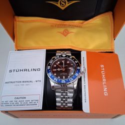 🔥NEW Stuhrling Aqua-Diver 3968 'Batman' Quartz Men's Watch