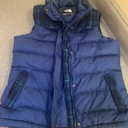 HOT Women's THE NORTH FACE 700 NUPTSE PLAID QUILT DOWN PUFFER BLUE VEST Jacket M