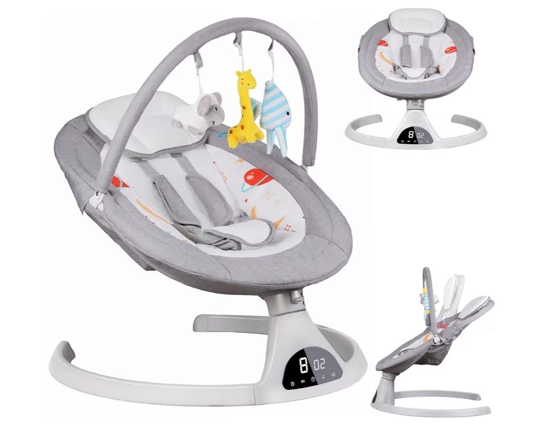 Baby Swing Bouncer Seat Chair for Infants, Electric Portable 2 in 1 Baby Rocker for Newborn to Toddlers, 5 Speeds 3-Level Seat Angle Adjustment Built