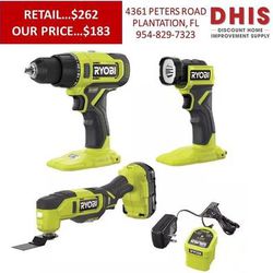 RYOBI ONE+ 18V Cordless  drill/driver, multi-tool, LED Light, 2.0 Ah Battery and Charger NEW