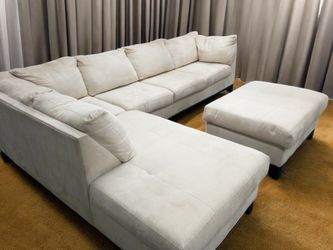 Beige Microfiber Sectional Sofa with Left Chaise & Ottoman