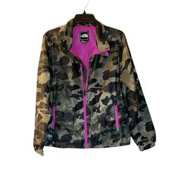 THE NORTH FACE  Camo Windbreaker Hot Pink Zip Up Jacket Womens size M