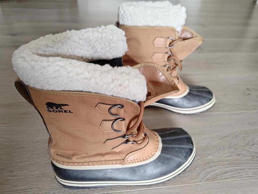 Sorel Winter Carnival Boots Womens 9 Brown Black Ripstop Lace Up Logo NL3483-224