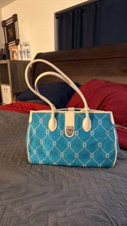 Dooney & Bourke Turquoise Tote with Cream Trim and