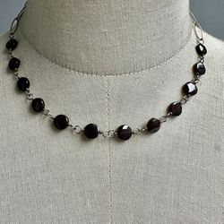Sterling Silver Garnet Beaded Necklace 