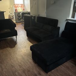 Black 3-Piece Living Room Set (Loveseat + Lounge + Accent Chair)