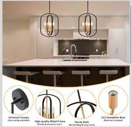 Black & Gold 4-Light Chandeliers – 2 Pack