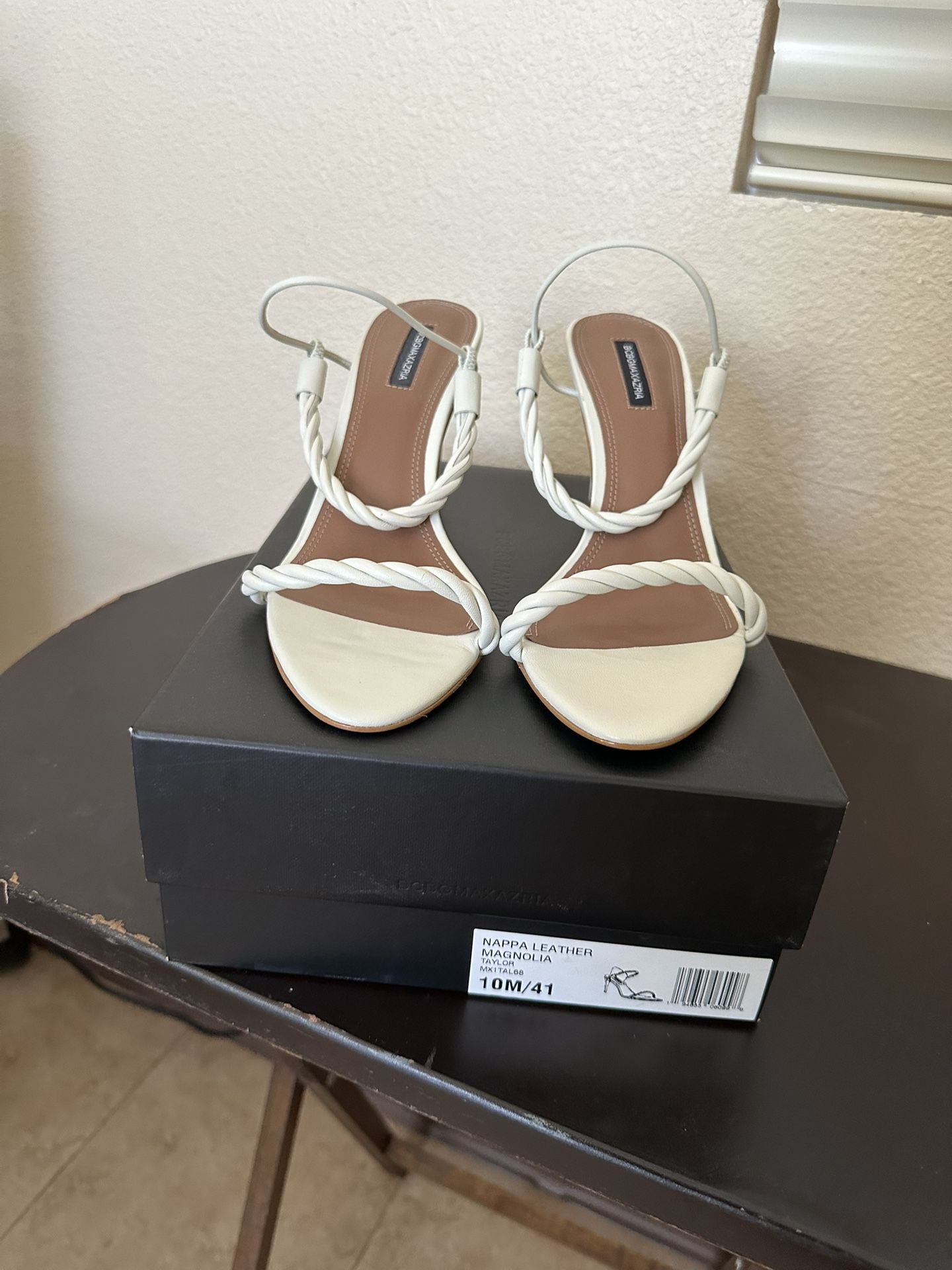 BCBG White Open Toe Heals