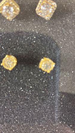 Gold-Tone CZ Stud Earrings Two Pairs