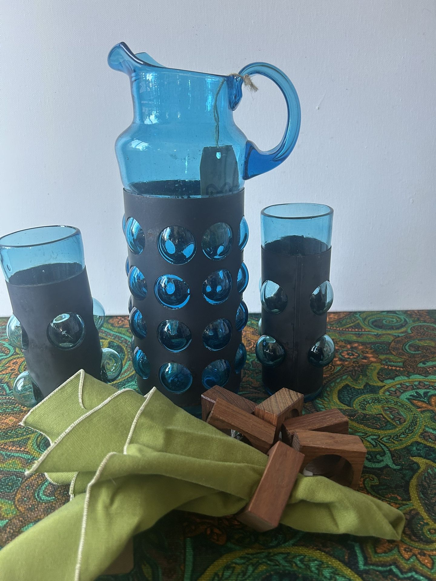 Vintage MCM Brutalist Glass Pitcher & Goblet’s