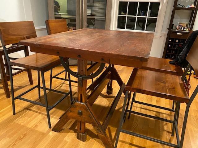 Antique Drafting Table + 4 West Elm Chairs