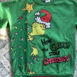 Grinch Kids Holiday Embroidery  Sweatshirt Size L 10/12