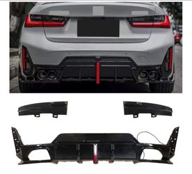 Rear Bumper Diffuser Splitter Lip with LED Brake Light Fits for 2023 2024 BMW 3 Series G20 LCI 330i M340i Tail Bumper Chin Diffuser Lip Spoiler Splitt