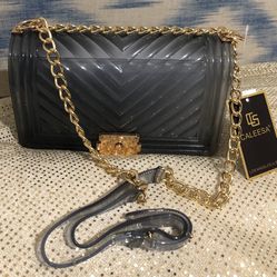 Extra Large Transparent Black Jelly Crossbody With Chain Link Strap 