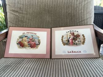 Antique Cigar Label Lithographs La Balca & El Pensivo Calvert c1900 Framed