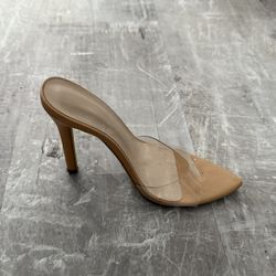 Clear Pointed Toe Nude Heels 