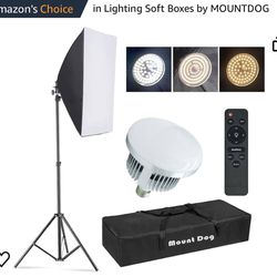 【Upgrade LED】 MOUNTDOG Softbox Lighting Kit, Photography Studio Light with 19.7"X27.5" Reflector and 3 Colors Temperature 45W Bulb with Remote, Profes