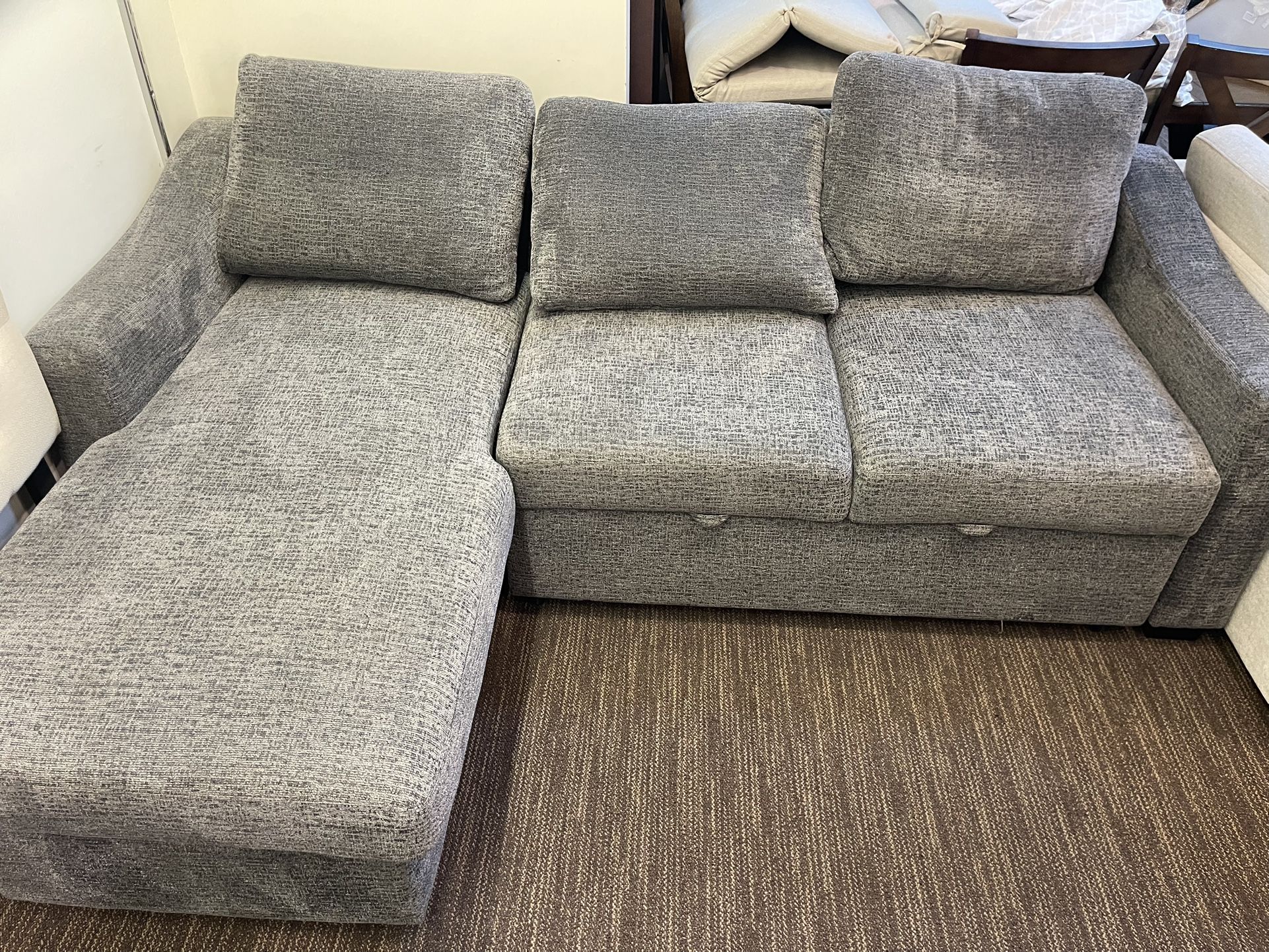 Coddle Aria Fabric Sleeper Sofa with Reversible Chaise and Storage, Gray