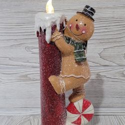 Valerie Parr Hill Holiday Character with Illuminated Candle figurine in the gingerbread style. 
