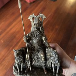 Odin Allfather Statue Figure with wolves and spear