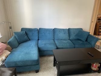 Belffin 4-seat sectional velvet sofa with Chaise, Blue.