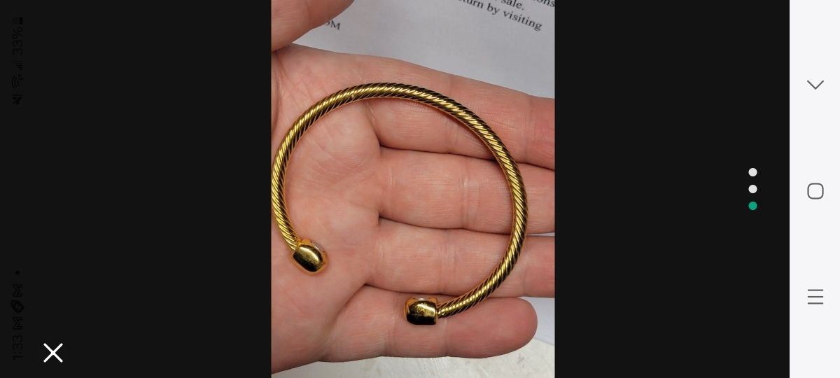24k Yellow Gold Over .999 Copper Bangle Unisex Magnetic Therapeutic Bangle.Cuff - New