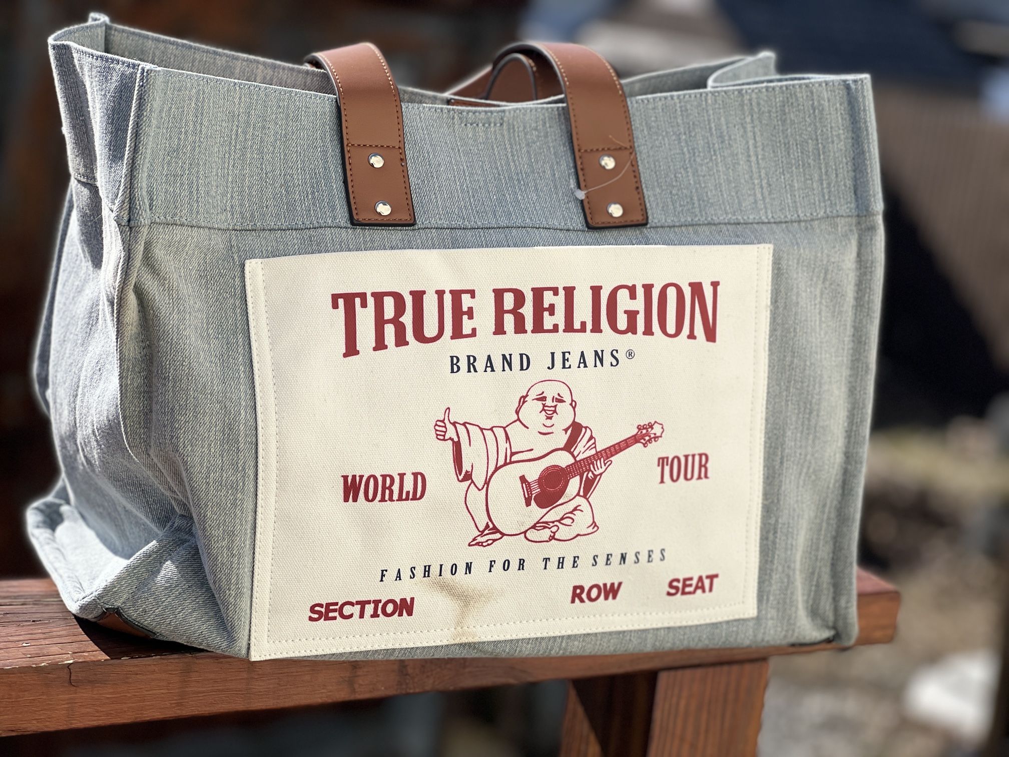 NWT NEW True Religion Large Jeans Lt Blue Jean Denim Tote Bag Handbag Weekender