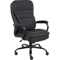 Lorell Big & Tall Double Cushion Executive Office Chair, High-Back, Leather Back/Seat, Black